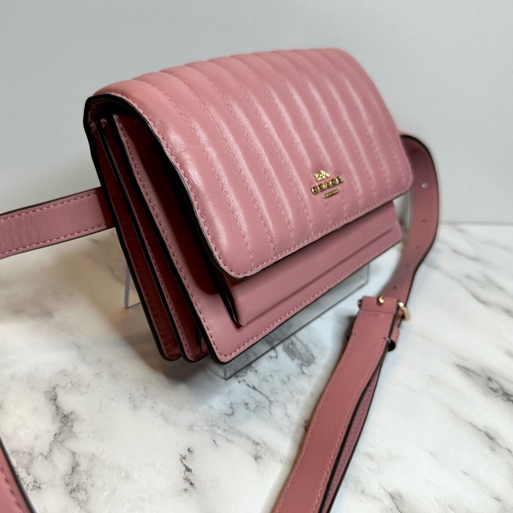 EUC Coach Linear Quilted Pink Nappa Leather 2 Way Belt Bag Crossbody - Picture 7 of 17